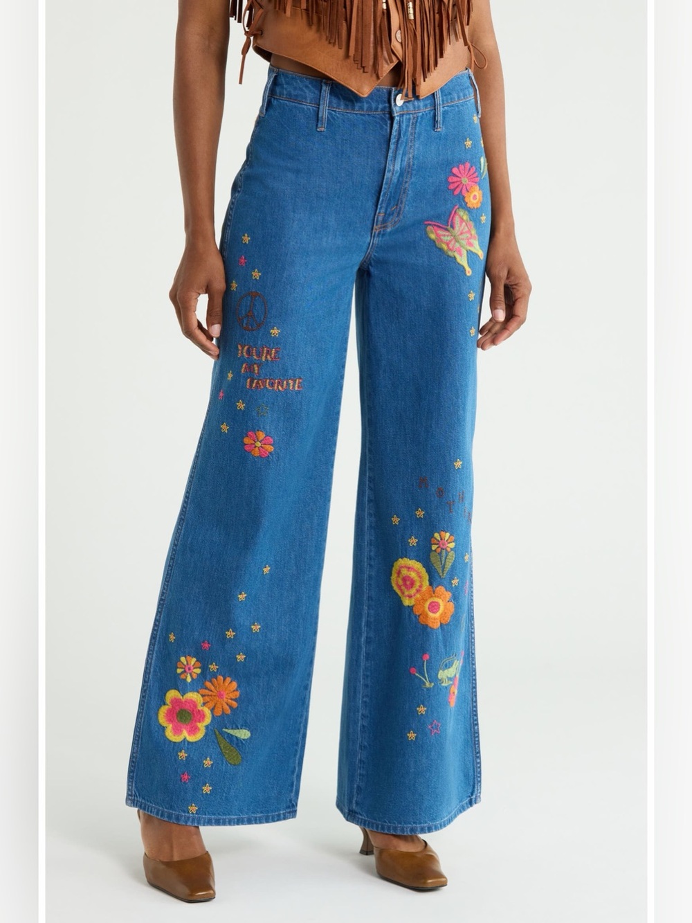 MOTHER The‎ Heyday Hustler Roller Wide Leg Jean in Hodgepodge Floral Embroidery